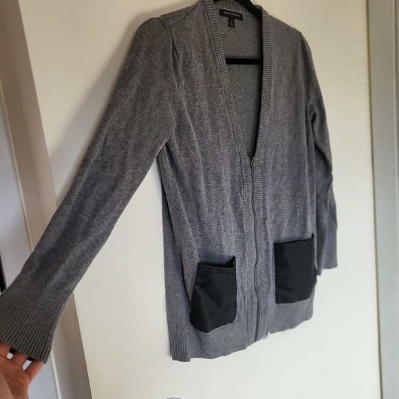 Banana Republic Zip Cardigan Faux Leather Pockets Grey Women Small - Picture 6 of 9